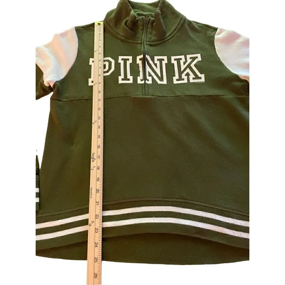 Victoria Secret Pink Olive Green 1/4 zip Pull over sweater Jacket Size XS - Picture 4 of 12